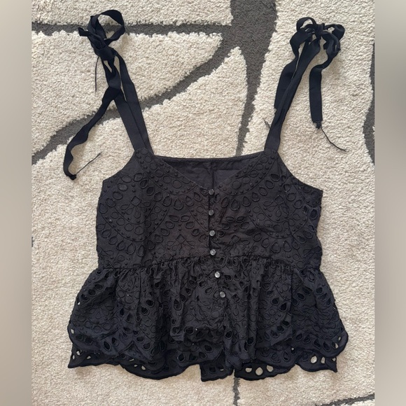 J. Crew Black Tie Shoulder Eyelet Top - Picture 5 of 5